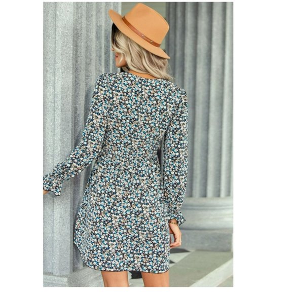 Floral Decorative Button Mini Dress - Picture 13 of 14